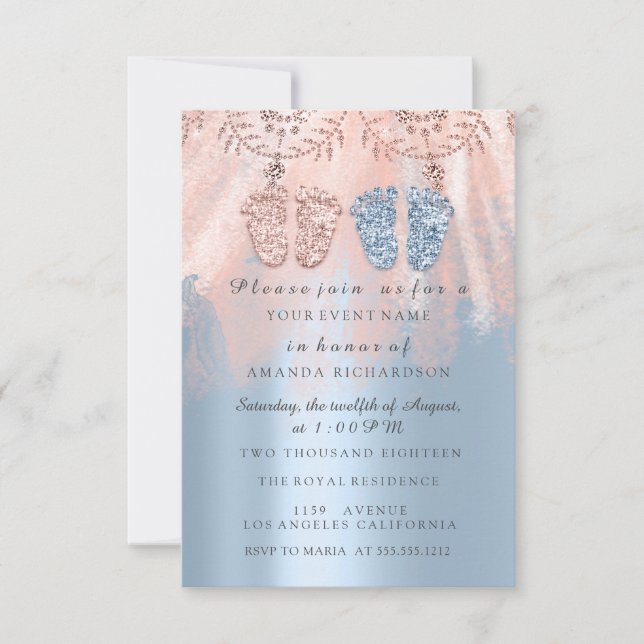  Gender Revival Feet Silver Girl Boy Royal Twins 1 Invitation (Front)