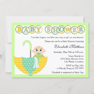 Gender Unknown Umbrella Baby Shower Invitation