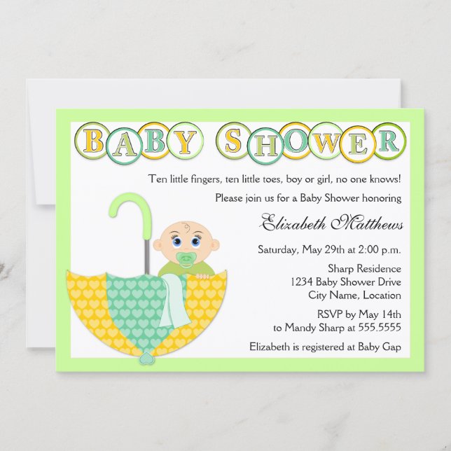 Gender Unknown Umbrella Baby Shower Invitation (Front)