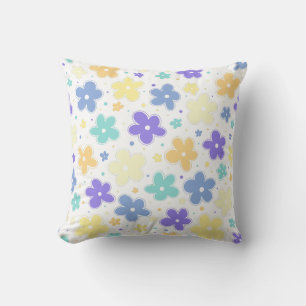 Genderfaun Pride Flag Flowers Doodle Pastel Blue Cushion