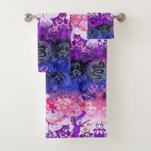 Genderfluid Dragon Damask - Genderfluid Pride Flag Bath Towel Set