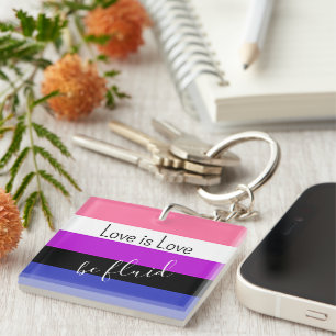 Genderfluid Flag Love is Love Be Fluid Custom Text Key Ring