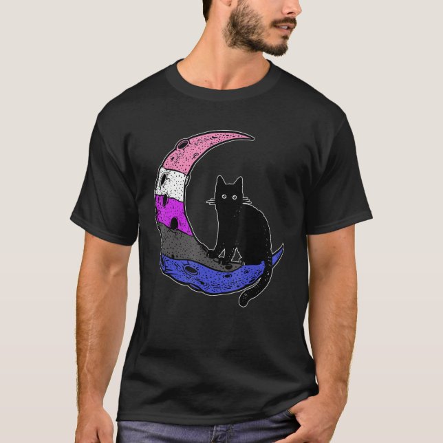 Genderfluid Moon Cat Pride Flag Lgbt Subtle Gay No T-Shirt (Front)