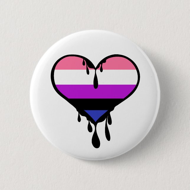 Genderfluid Pride Dripping Heart 6 Cm Round Badge (Front)