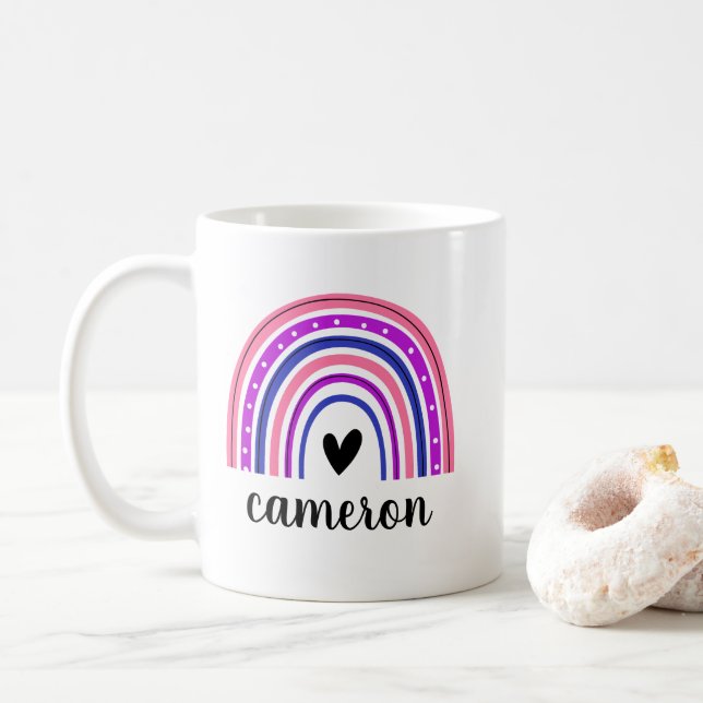 Genderfluid Rainbow Personalised Coffee Mug (With Donut)