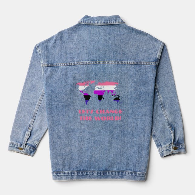 Genderfluidity Pride flag pride world map Denim Jacket (Back)