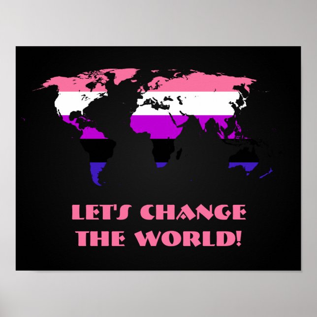 Genderfluidity Pride flag pride world map poster (Front)