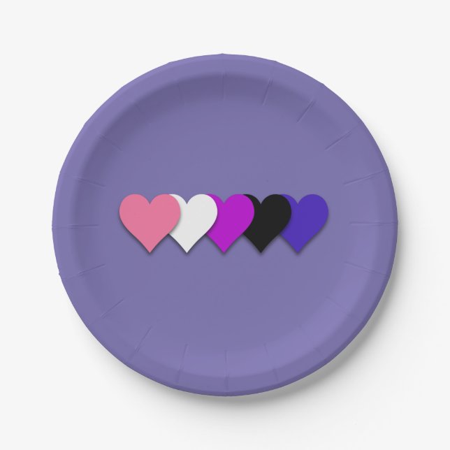 Genderfluidity pride hearts paper plates (Front)