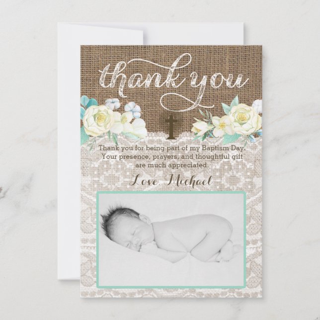 Genderless Baptism thank you card, Boy Girl Twins (Front)