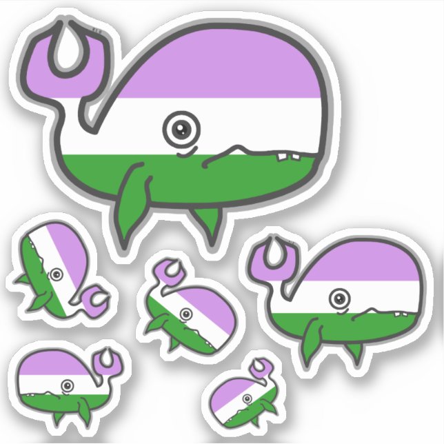 Genderqueer Anxious but Proud Whale Sticker Sheet (Front)