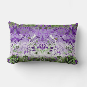 Genderqueer Dragon Damask - Genderqueer Pride Flag Lumbar Cushion