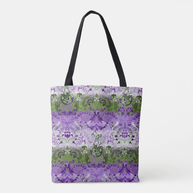 Genderqueer Dragon Damask - Genderqueer Pride Flag Tote Bag (Back)
