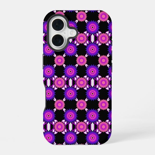 Genderqueer pride / black mirror flower pattern  iPhone 16 case (Back)