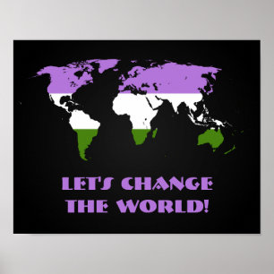 Genderqueer Pride flag pride world map poster
