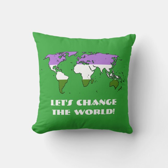 Genderqueer Pride Map of The World Throw Pillow (Front)