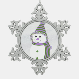 Genderqueer Pride Snowman Snowperson Lavender Snowflake Pewter Christmas Ornament