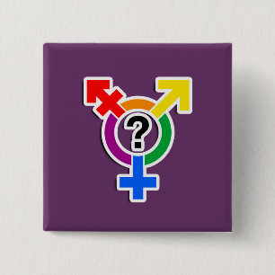 GENDERQUEER SYMBOL RAINBOW 3D 15 CM SQUARE BADGE
