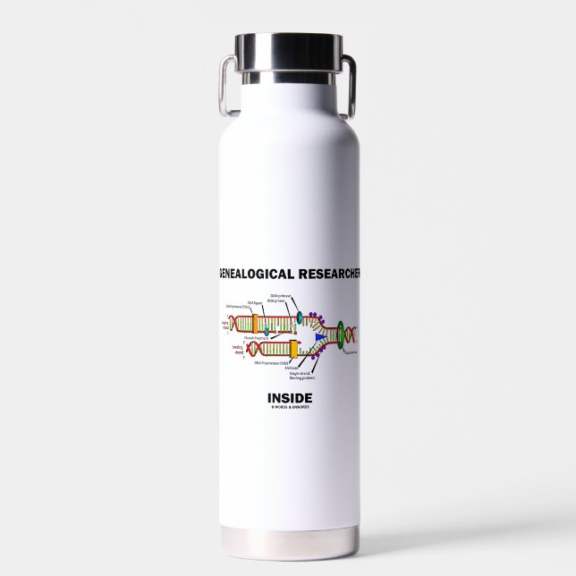 Genealogical Researcher Inside DNA Replication Water Bottle (Front)