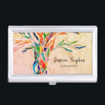 Genealogist Family Tree Beige Business Card Holder<br><div class="desc">This unique Family Tree business card case is ideal for those involved in genealogy and research. The original Tree of Life design was made in mosaic using small fragments of brightly coloured glass. Personalise it with your name and contact details and to edit further by click the "customise further" link...</div>