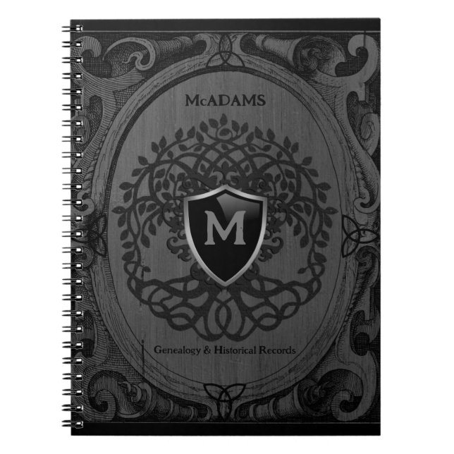 Genealogy Family Tree Monogram Grey Irish Notebook (Front)