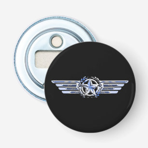 General Air Pilot Chrome Like Star Wings Black Bottle Opener
