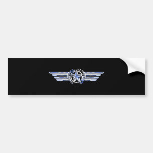 General Air Pilot Chrome Like Star Wings Black Bumper Sticker