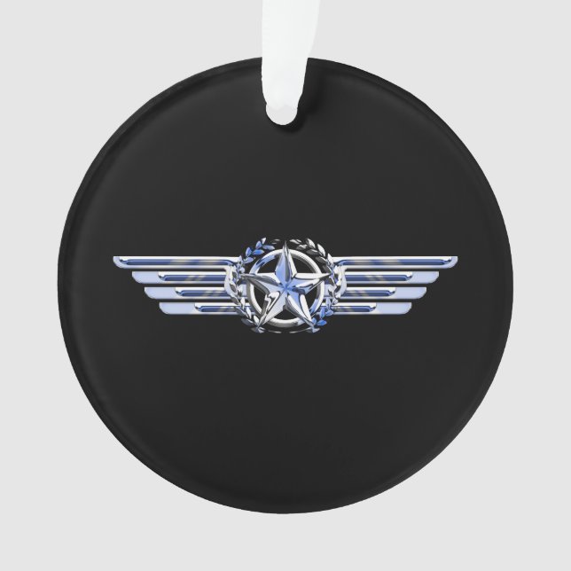 General Air Pilot Chrome Like Star Wings Black Ornament (Front)