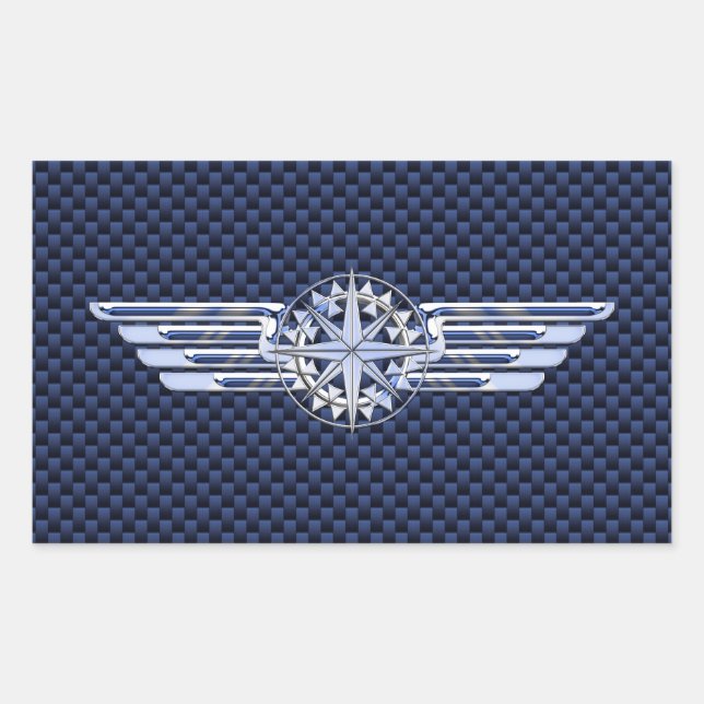 General Air Pilot Chrome Like Wings Compass Rectangular Sticker (Front)