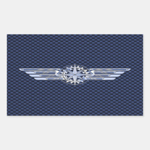 General Air Pilot Chrome Like Wings Compass Rectangular Sticker