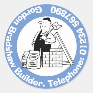 General Builder with Building Materials. Classic Round Sticker