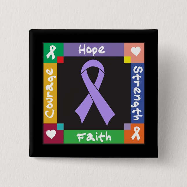General Cancer Hope Strength Faith 15 Cm Square Badge (Front)