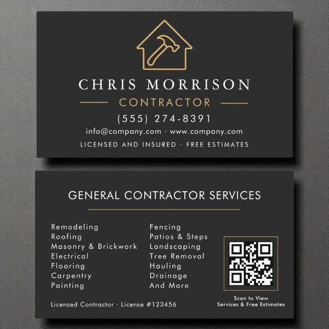 General Construction Modern Black Gold QR Code Business Card (Creator Uploaded)