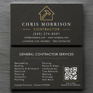 General Construction Slate Stone.Black QR Code Business Card