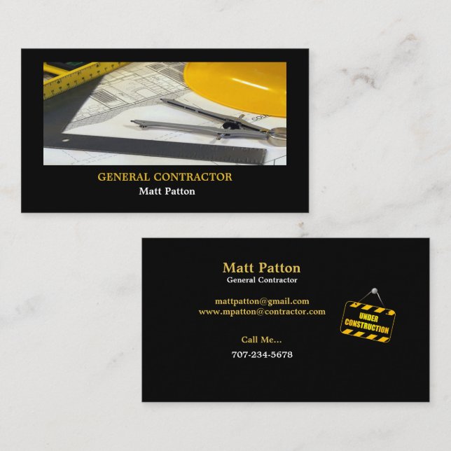 General Contractor Construction Blueprints Ruler Business Card (Front/Back)