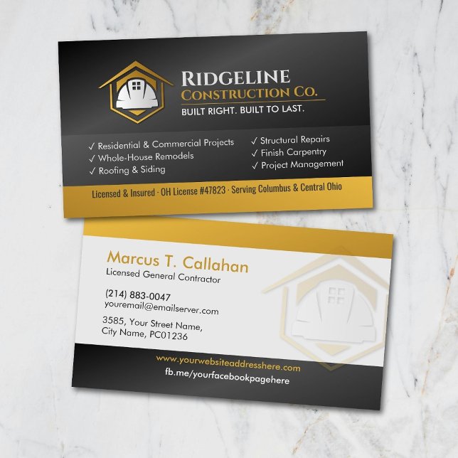General Contractor Construction services Business Card (Creator Uploaded)