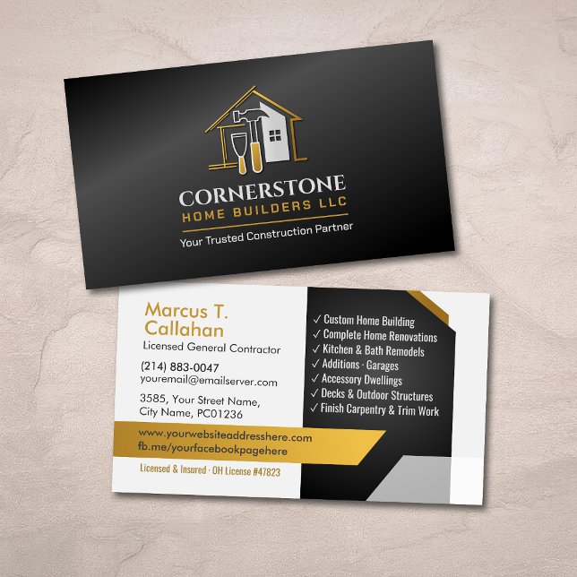General Contractor Construction services Business Card (Creator Uploaded)