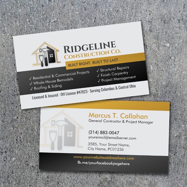 General Contractor Construction services Business Card (Creator Uploaded)