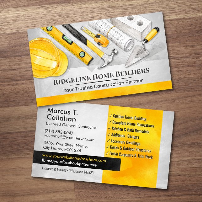 General Contractor Construction services Business Card (Creator Uploaded)
