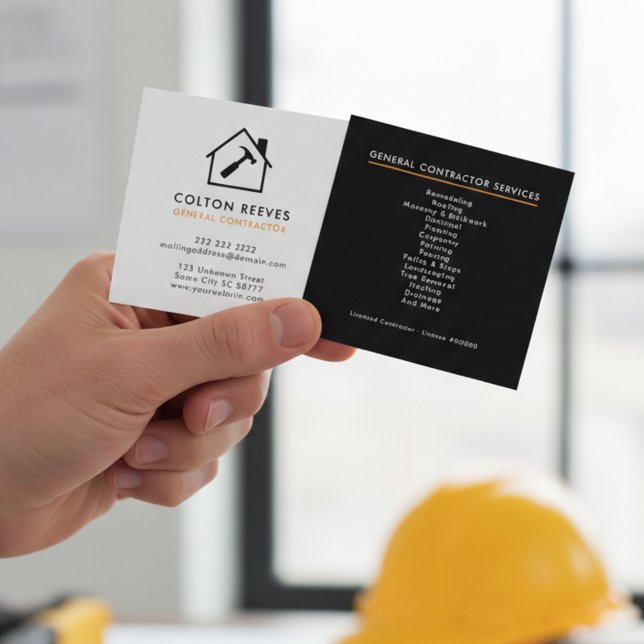 General Contractor Construction Square Business Card (Creator Uploaded)