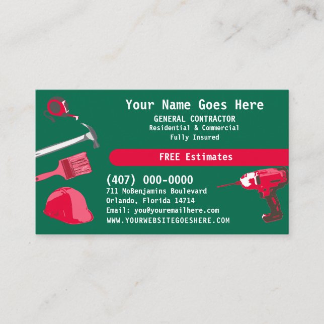 General Contractor HandyMan Do It All Template Bus Business Card (Front)