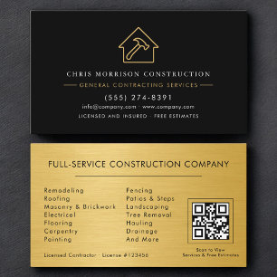 General Contractor Metallic Gold & Black QR Code Business Card