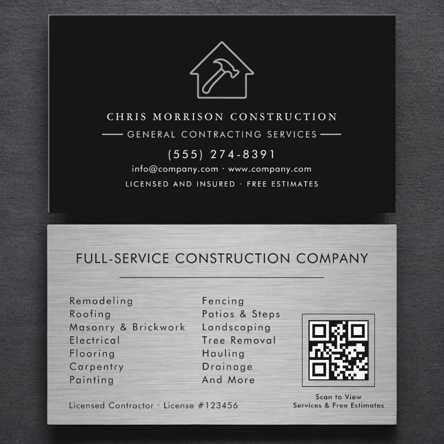 General Contractor Metallic Industrial QR Code Business Card (Creator Uploaded)