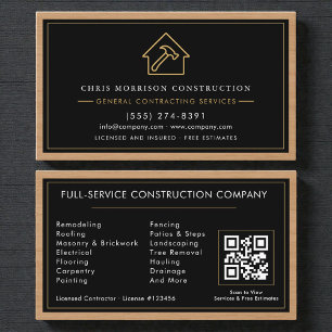 General Contractor QR Code Wood  Business Card