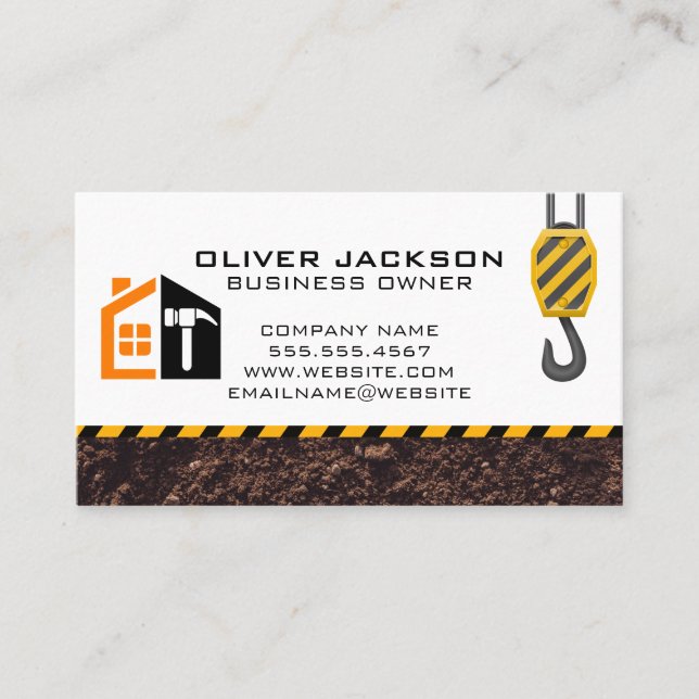 General Contractor Repair | Construction Crane Business Card (Front)