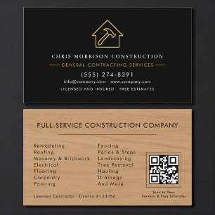 General Contractor Rustic Wood QR Code Business Card