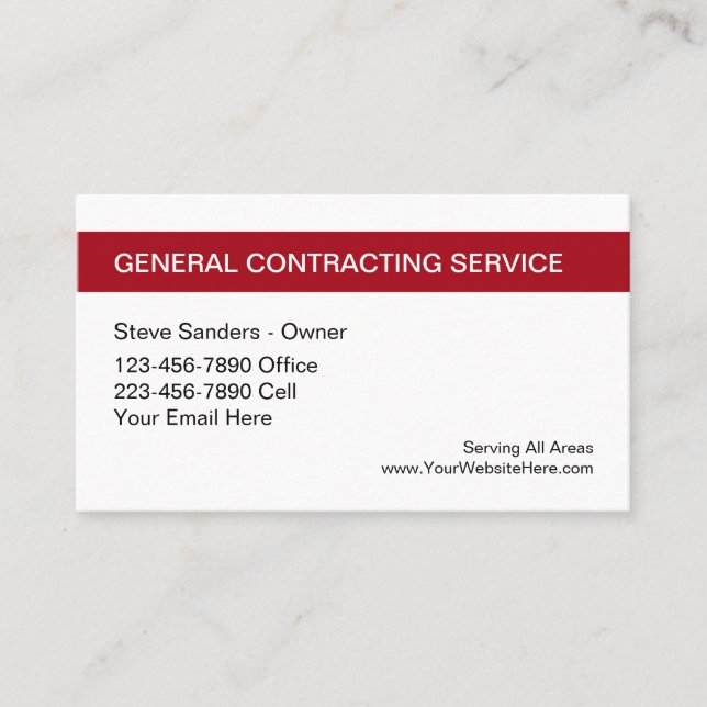 General Contractor Service Business Card (Front)
