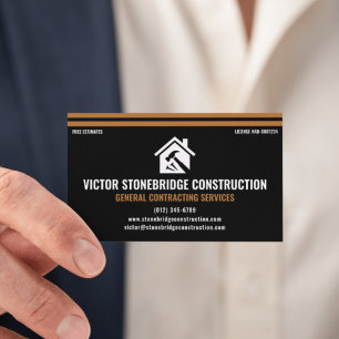 General Contractor Services Modern Black & Copper Business Card
