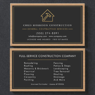 General Contractor Wood Black & Gold Business Card
