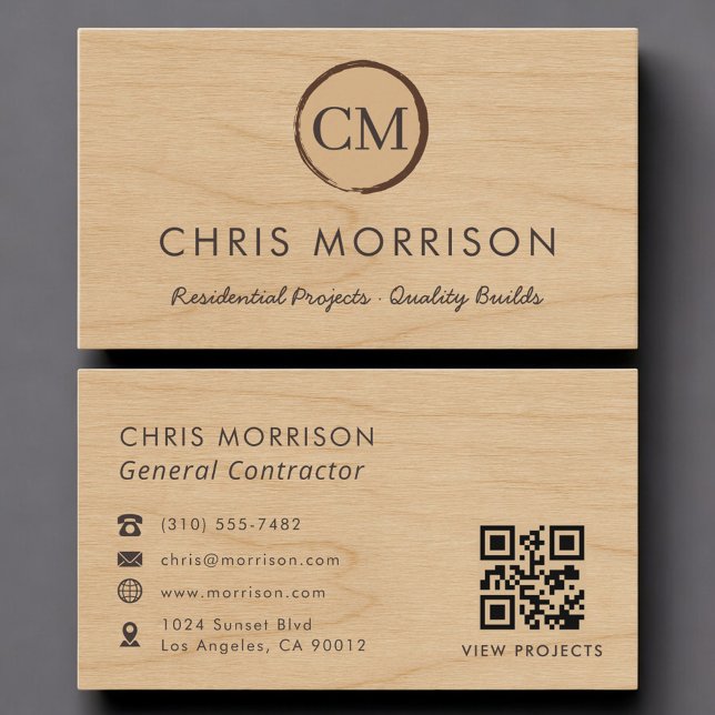 General Contractor Wood QR Code Professional Business Card (Creator Uploaded)