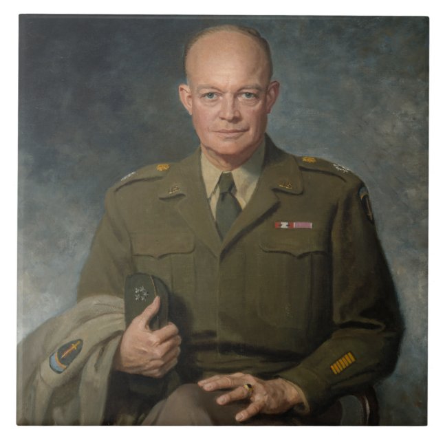General Dwight Eisenhower 5 Star Painted Portrait Ceramic Tile (Front)